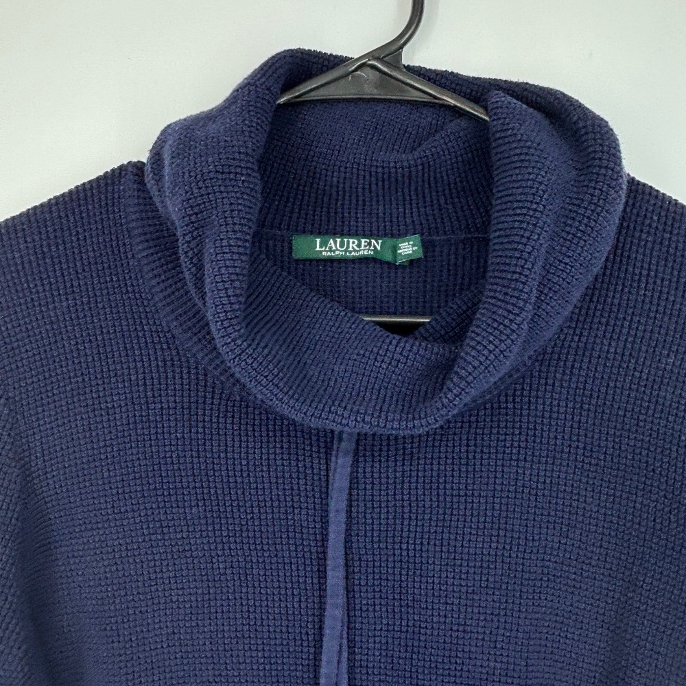 Lauren Ralph Lauren Womens Large Cowl Neck Sweater Navy Blue Textured Long Slv